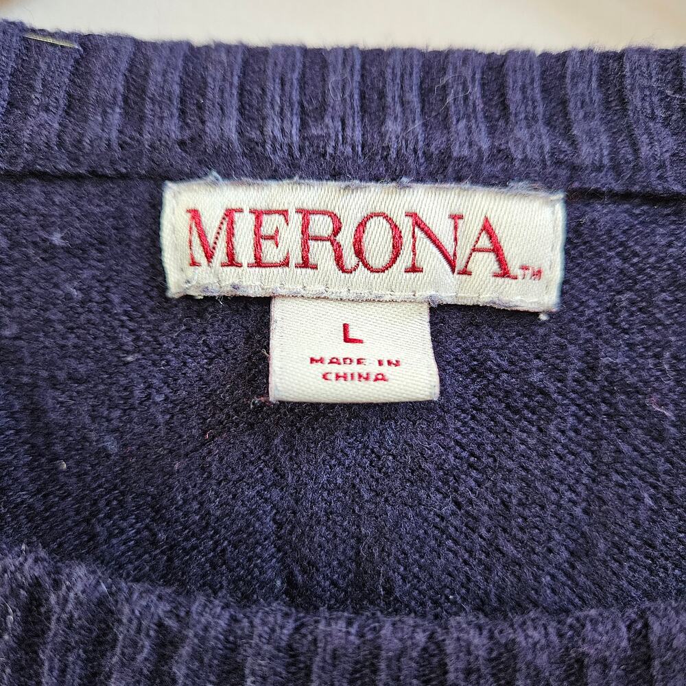 Vintage Merona Women's‎ Knit Sweater Size L Dark Blue Fair Isle Pattern Holiday - Picture 4 of 8
